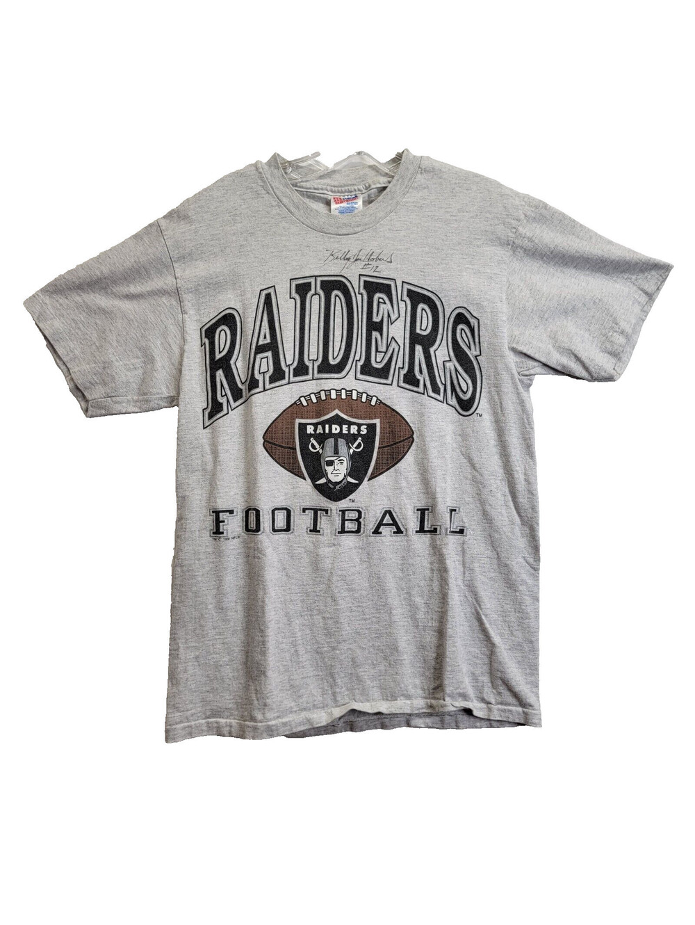 VTG Oakland Raiders Hanes Heavy Weight Med Shirt Sign Billy Joe Hobert #12